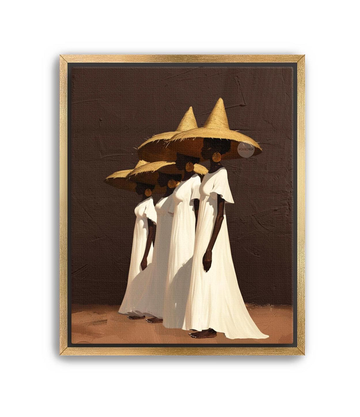 Afrocentric Women Wall Art, Minimalist Brown Canvas Print | Framed or Unframed