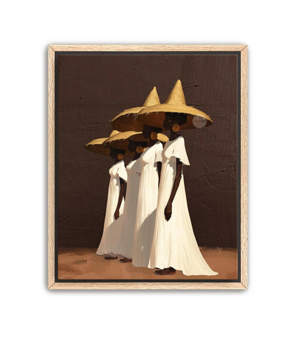 Afrocentric Women Wall Art, Minimalist Brown Canvas Print | Framed or Unframed