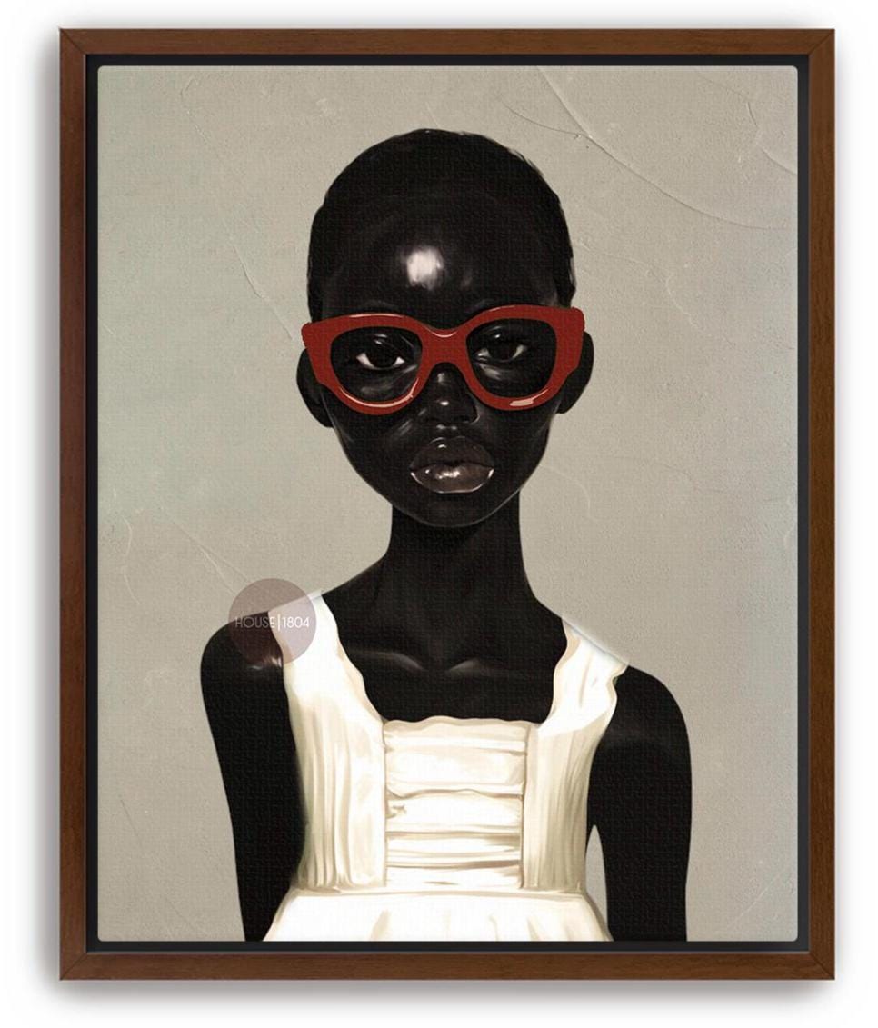 African American Girl Portrait Canvas Print, Red Burgundy + Beige