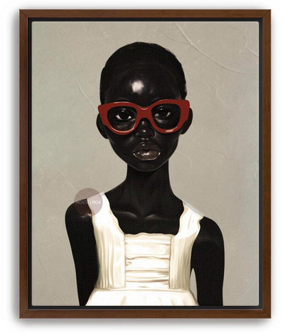African American Girl Portrait Canvas Print, Red Burgundy + Beige