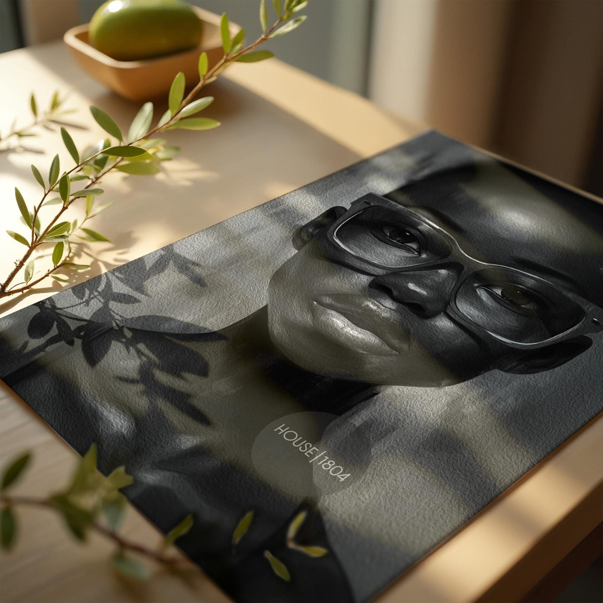 Black Woman Wall Art, Quirky Glasses Canvas Print Black White Art