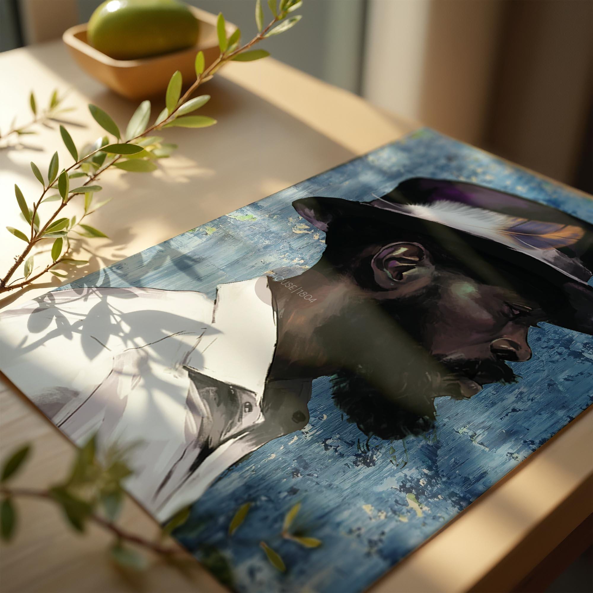 Modern Black Man Blues Framed Wall Art Gift for Him