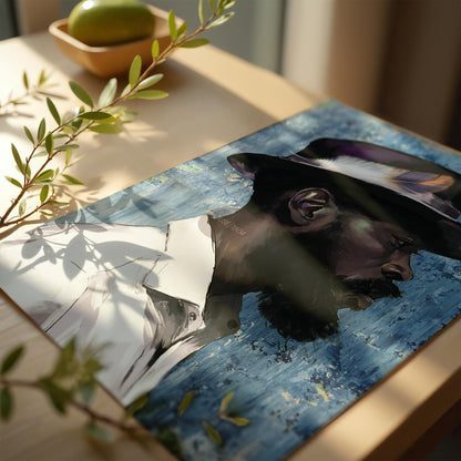 Modern Black Man Blues Framed Wall Art Gift for Him