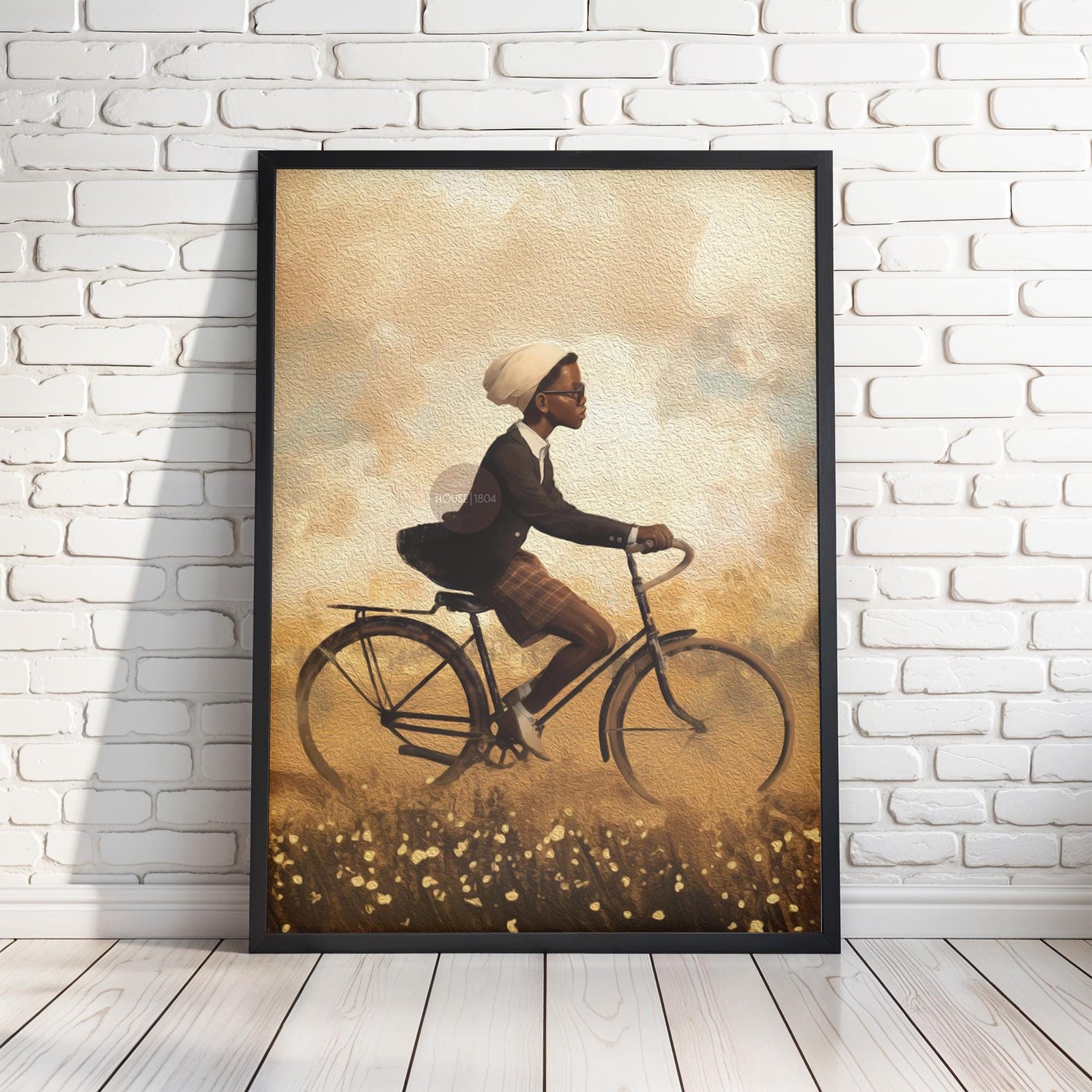 Black Boy Whimsical Framed Canvas Art