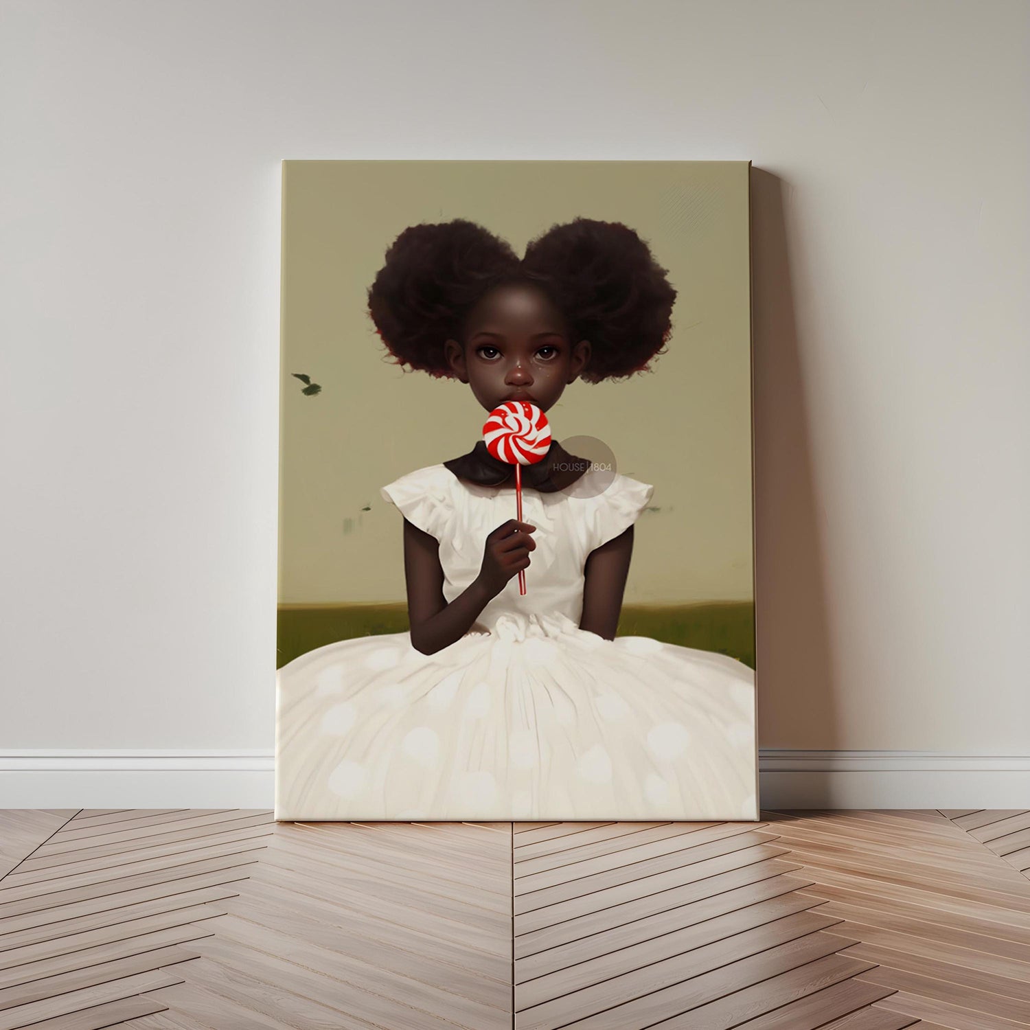 Little Black Girl Wall Art, Lollipop Art, Black Girl Princess Art
