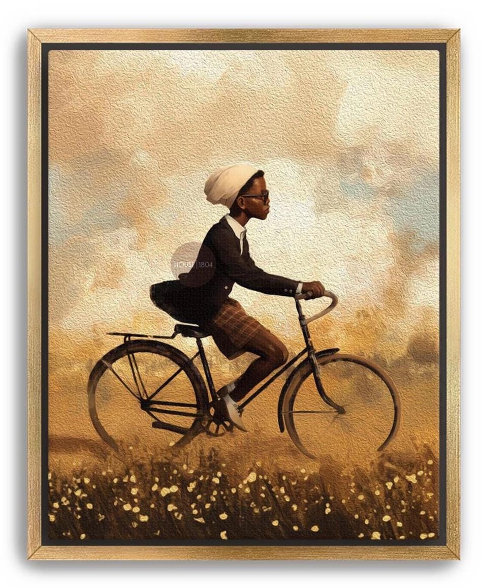 Black Boy Whimsical Framed Canvas Art