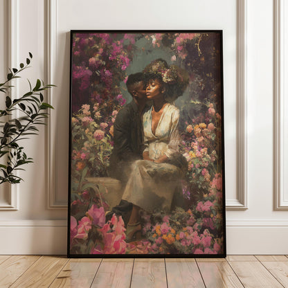 Black Couple Art Print: Vintage African American Love Canvas