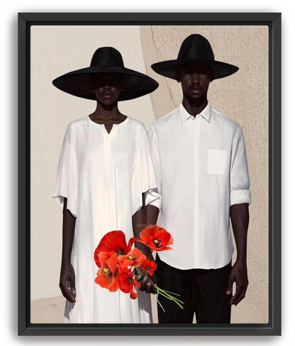 Afrocentric Couple Art Print: Black Love, Modern Poppies