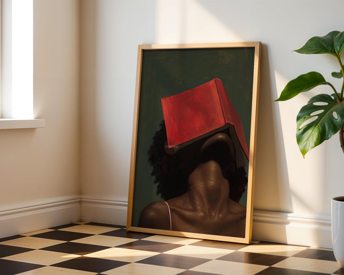 Black Woman Reading Art, Minimalist Green Portrait Canvas Prints!