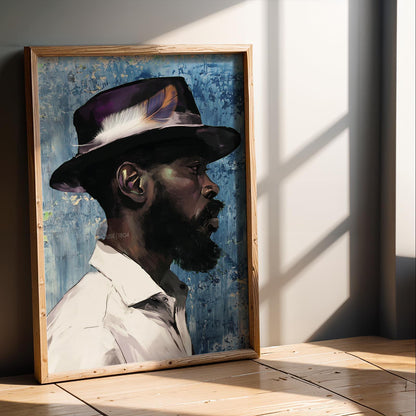 Modern Black Man Blues Framed Wall Art Gift for Him