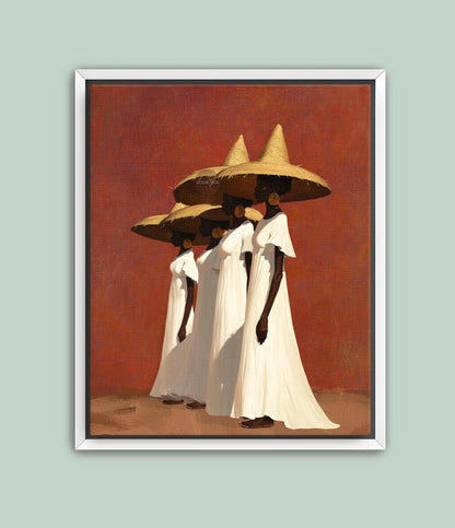Afrocentric Women Canvas Art, Boho Sister Girl Friends Minimalist Canvas Print