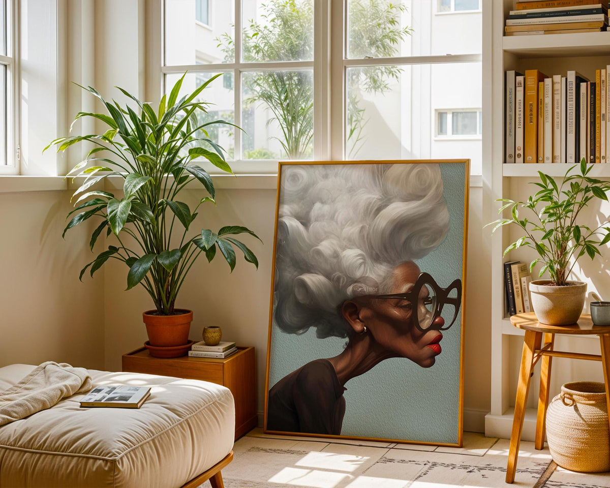 Afrocentric Wall Art Quirky Retro Grandma Portrait Canvas | Framed or Unframed