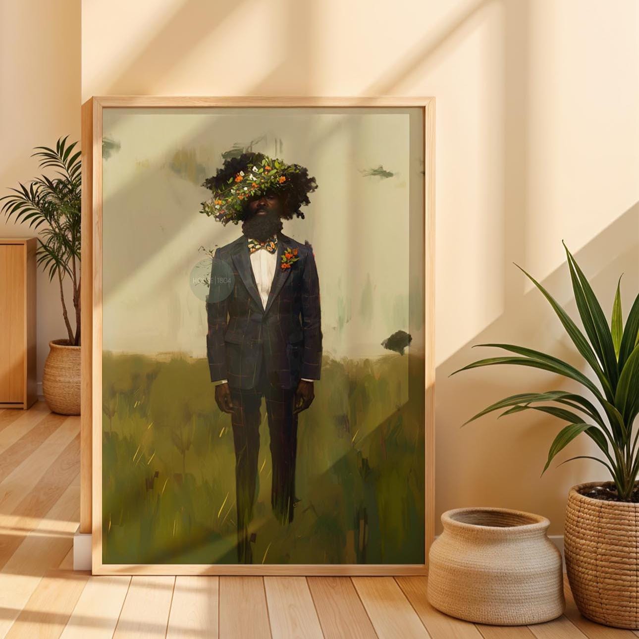 Black Man Flowers Minimalist Print
