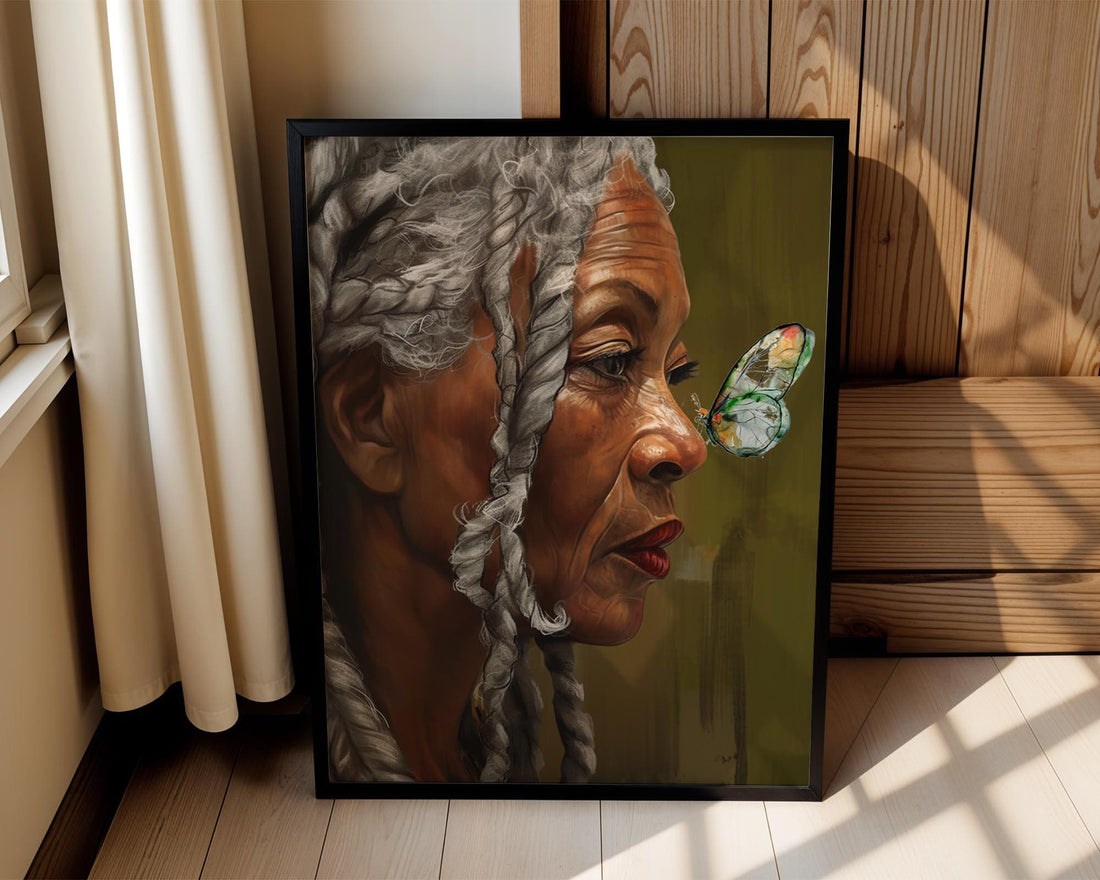 Older Black Woman Art, Gray Hair Lady Art, Elder Art, Black Woman Boho Art, Caribbean Woman Art, Caribbean Art, African Woman Art Prints