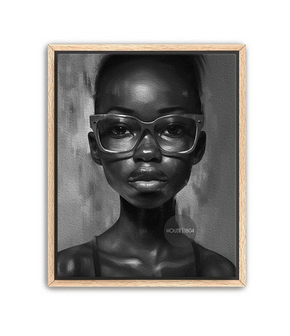 Black Woman Wall Art, Quirky Glasses Canvas Print Black White Art