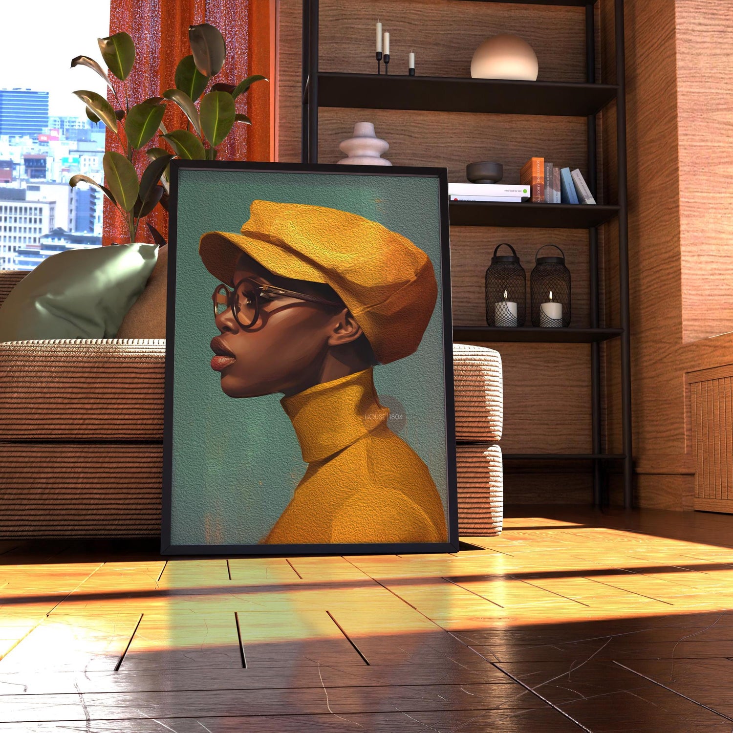 Urban Black Woman Art Print, Bold Yellow &amp; Green, Modern Canvas Wall Decor
