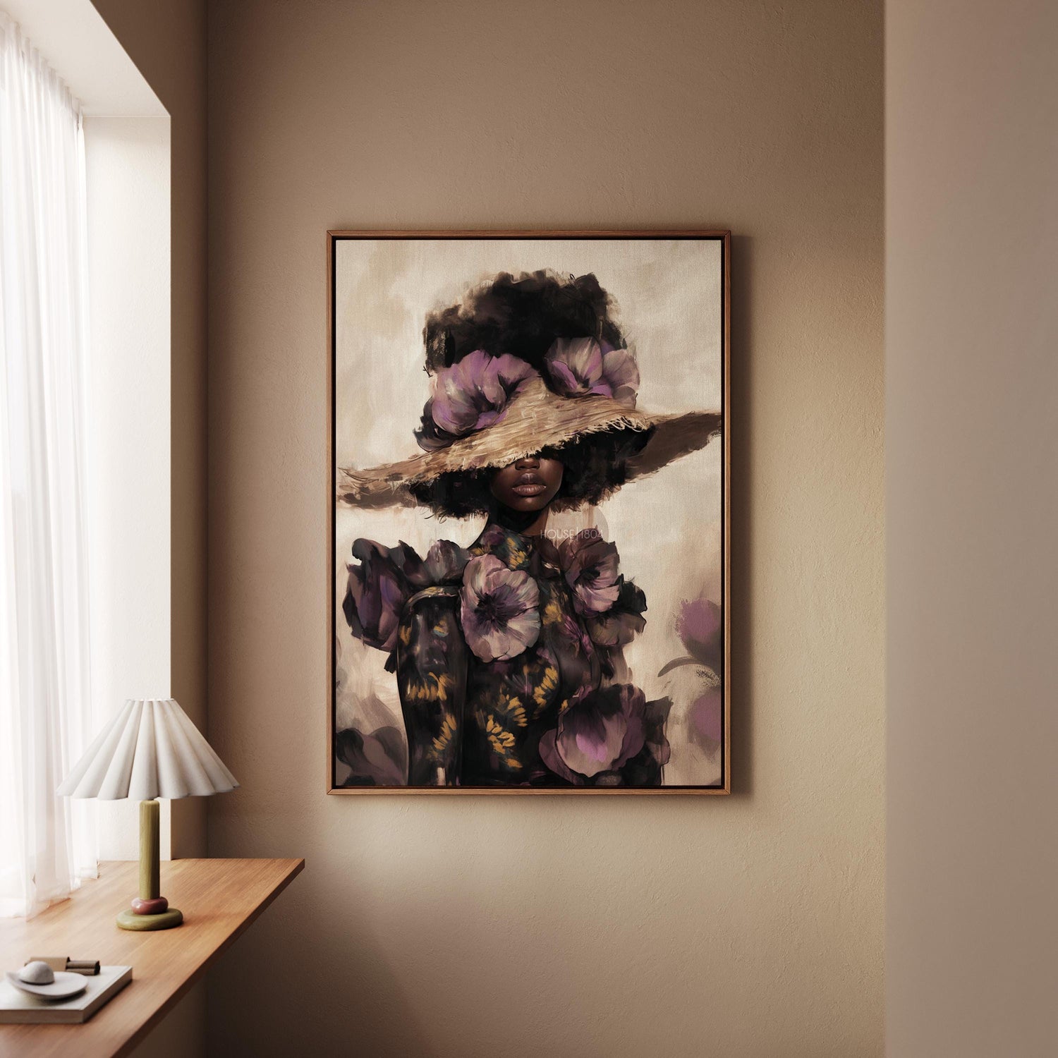 Black Woman Art Print: Purple Floral Fashion Wall Decor