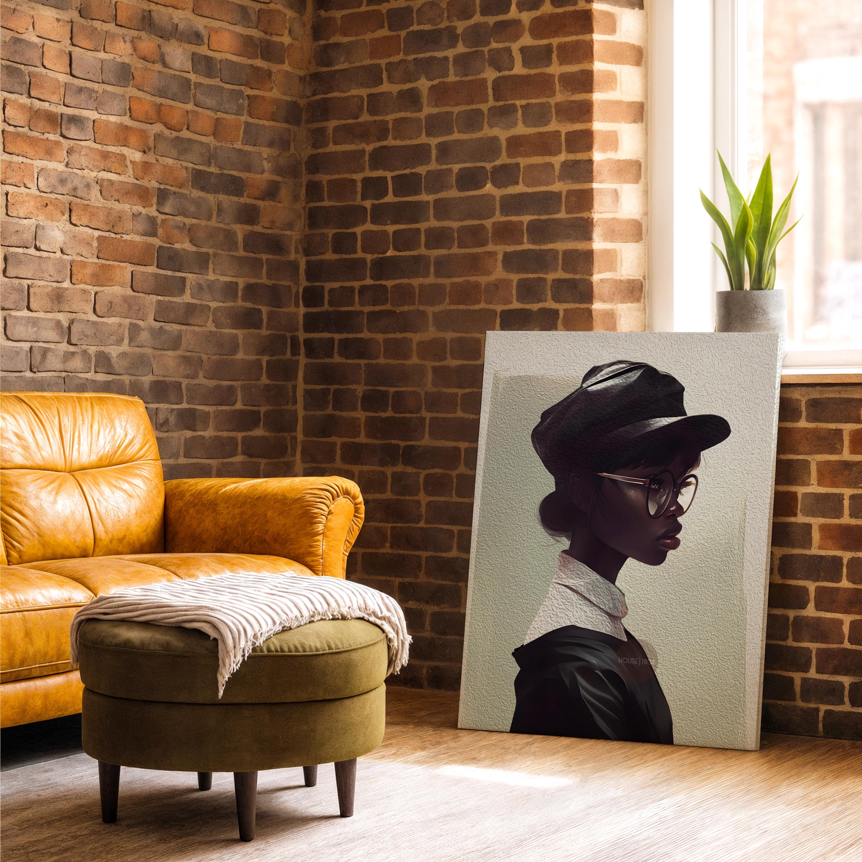 Black Woman Hat Canvas Art, Minimalist
