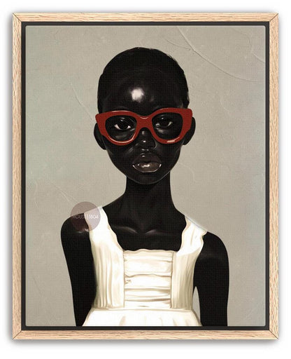 African American Girl Portrait Canvas Print, Red Burgundy + Beige