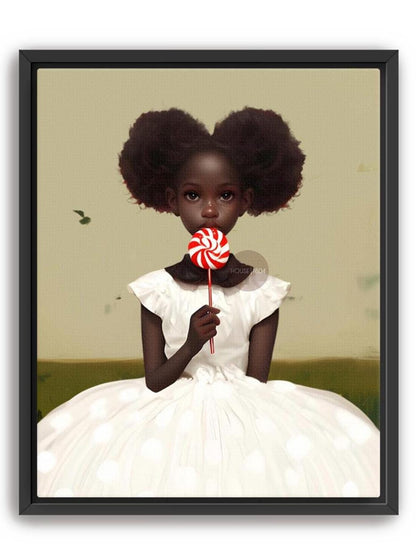 Little Black Girl Wall Art, Lollipop Art, Black Girl Princess Art