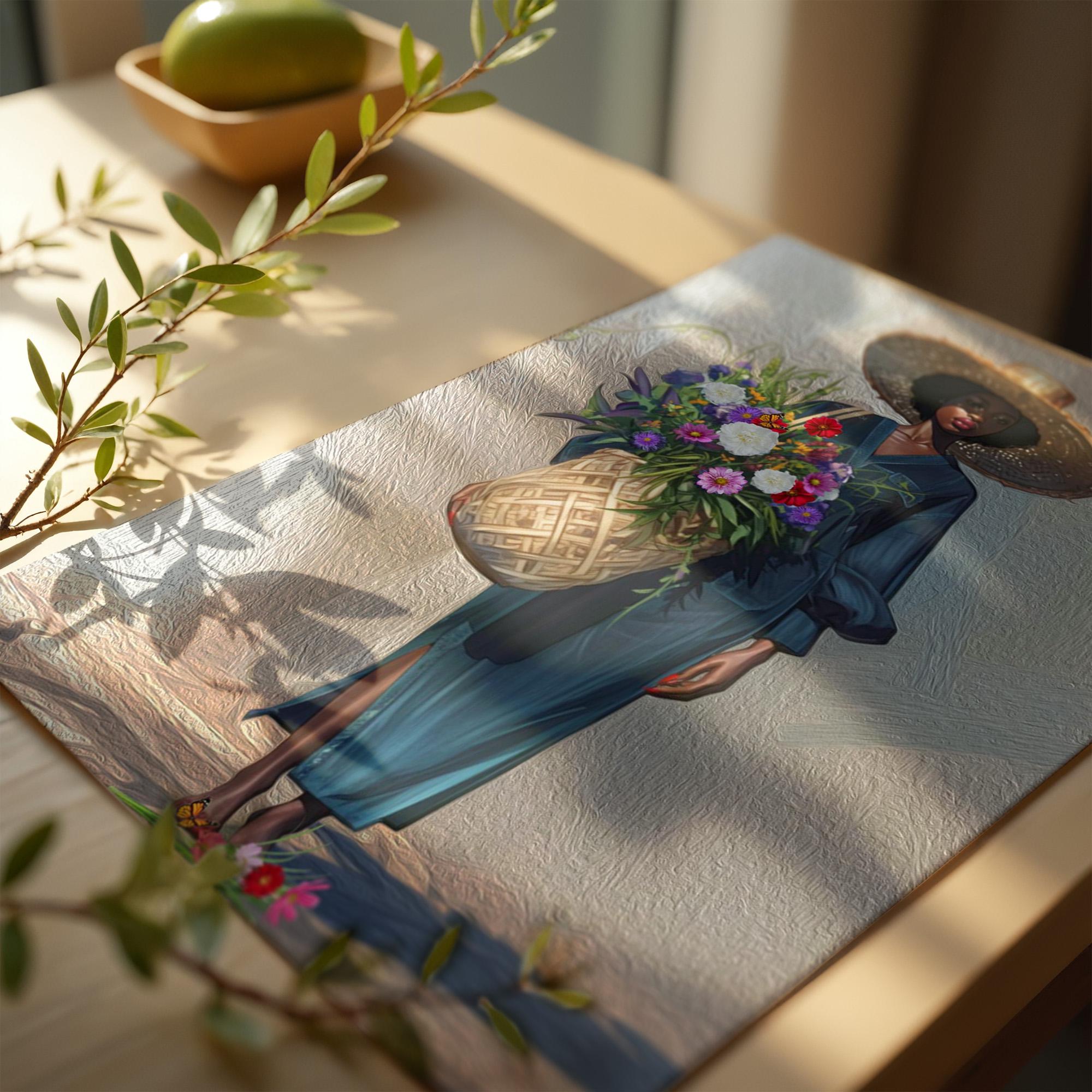 Black Woman Floral Canvas Art, Tropical Botanical Woman Portrait, Plant Lady with Flowers Canvas Art