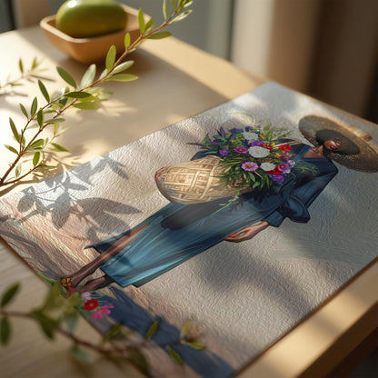 Black Woman Floral Canvas Art, Tropical Botanical Woman Portrait, Plant Lady with Flowers Canvas Art