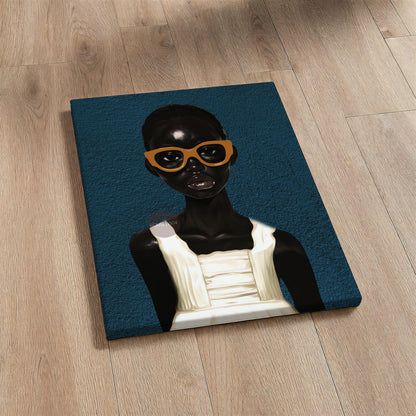 Black Girl Blues Portrait Framed Canvas Art