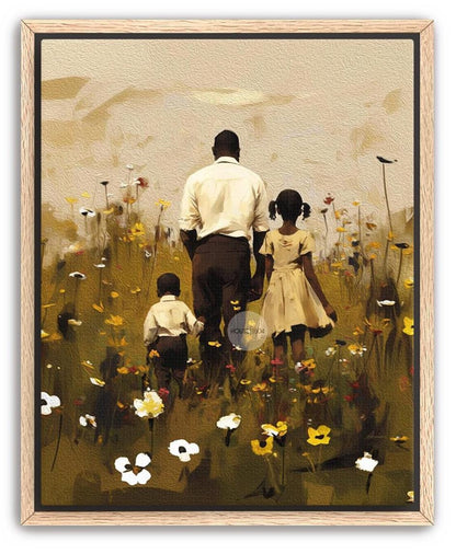 Black Father Daughter Son Canvas, Fathers Day Gift