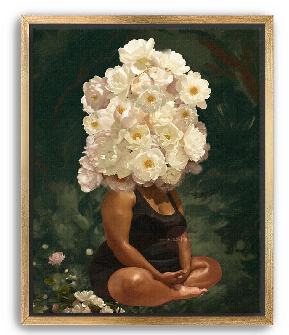 Curvy Black Woman Meditation: Meditative Wall Art Green