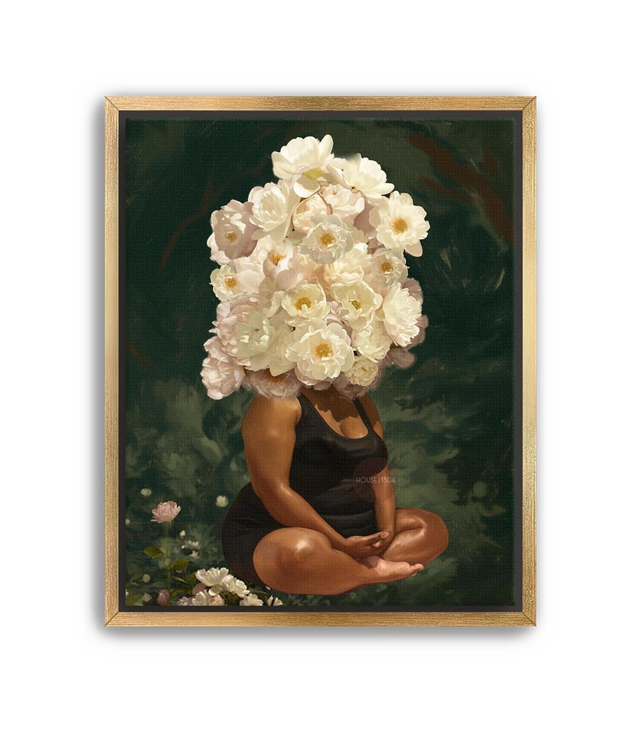 Curvy Black Woman Meditation: Meditative Wall Art Green