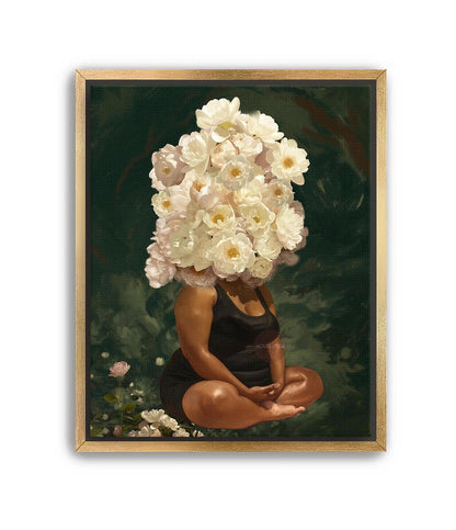 Curvy Black Woman Meditation: Meditative Wall Art Green