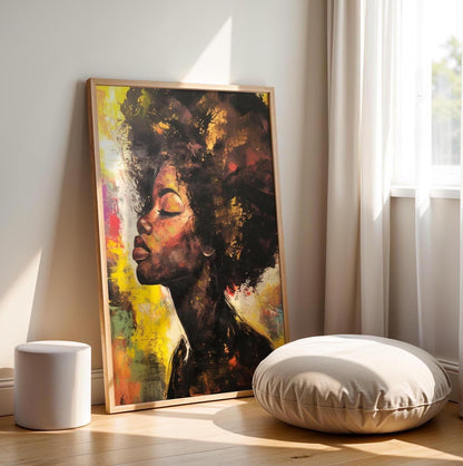 Afro Art Wall Print, Colorful Black Women Canvas, Black Woman Art, Modern Afrocentric Art, African Wall Decor, Boho Art, Abstract Woman Art