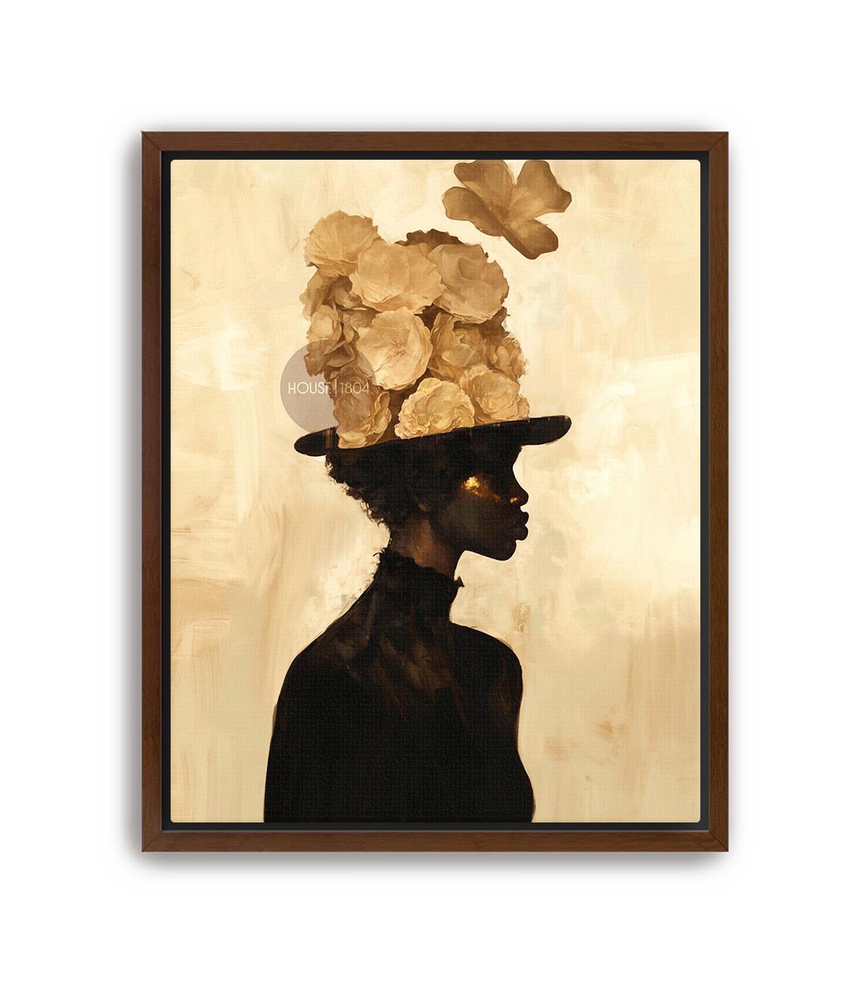 Black Woman Art Print: Gold Accent Abstract, Framed Canvas
