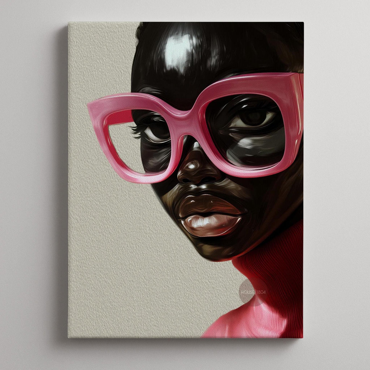Black Woman Wall Art, Vintage Glasses, Afrocentric Glamour Canvas Print, Pink
