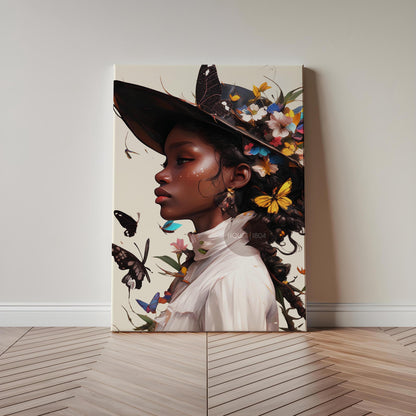 Black Woman Floral Wall Art Print