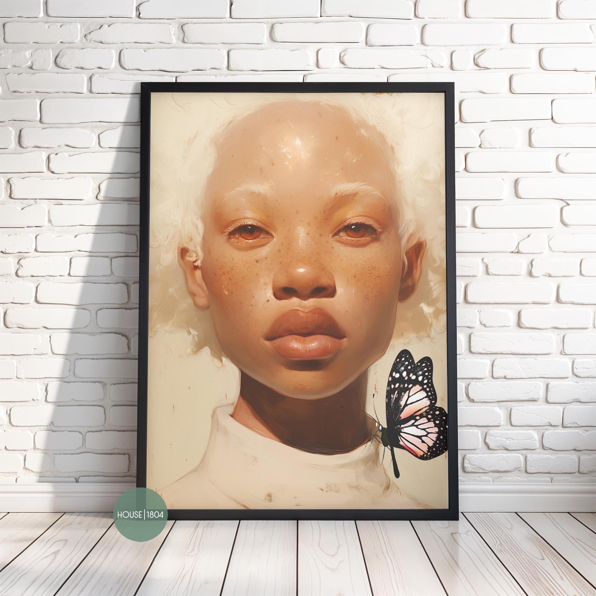Black Woman Albino Modern Wall Art, Minimalist Cultured Art, African American Wall Art, Black Woman Art Print, Black Woman Afro Art, Melanin