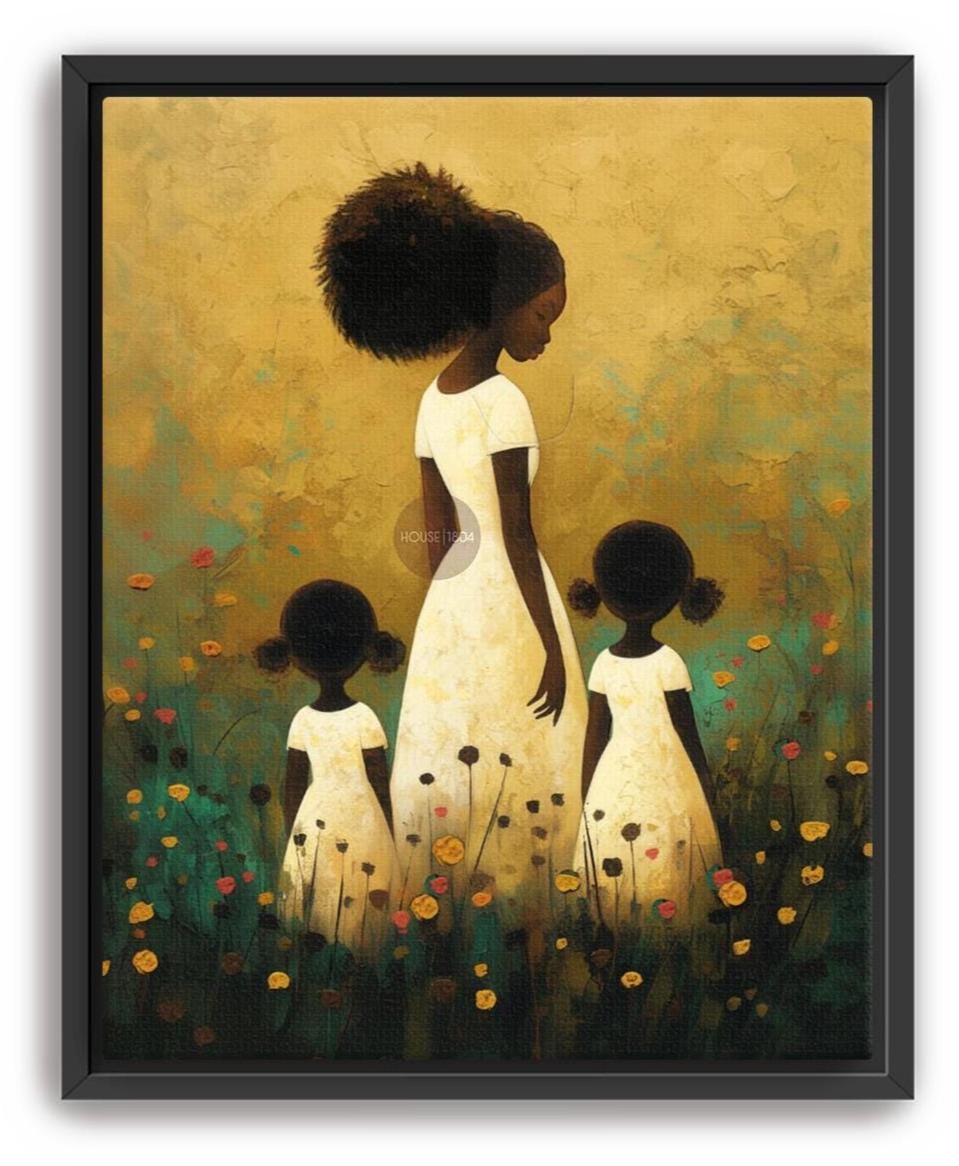 Motherhood Framed Canvas Art, Two daughters