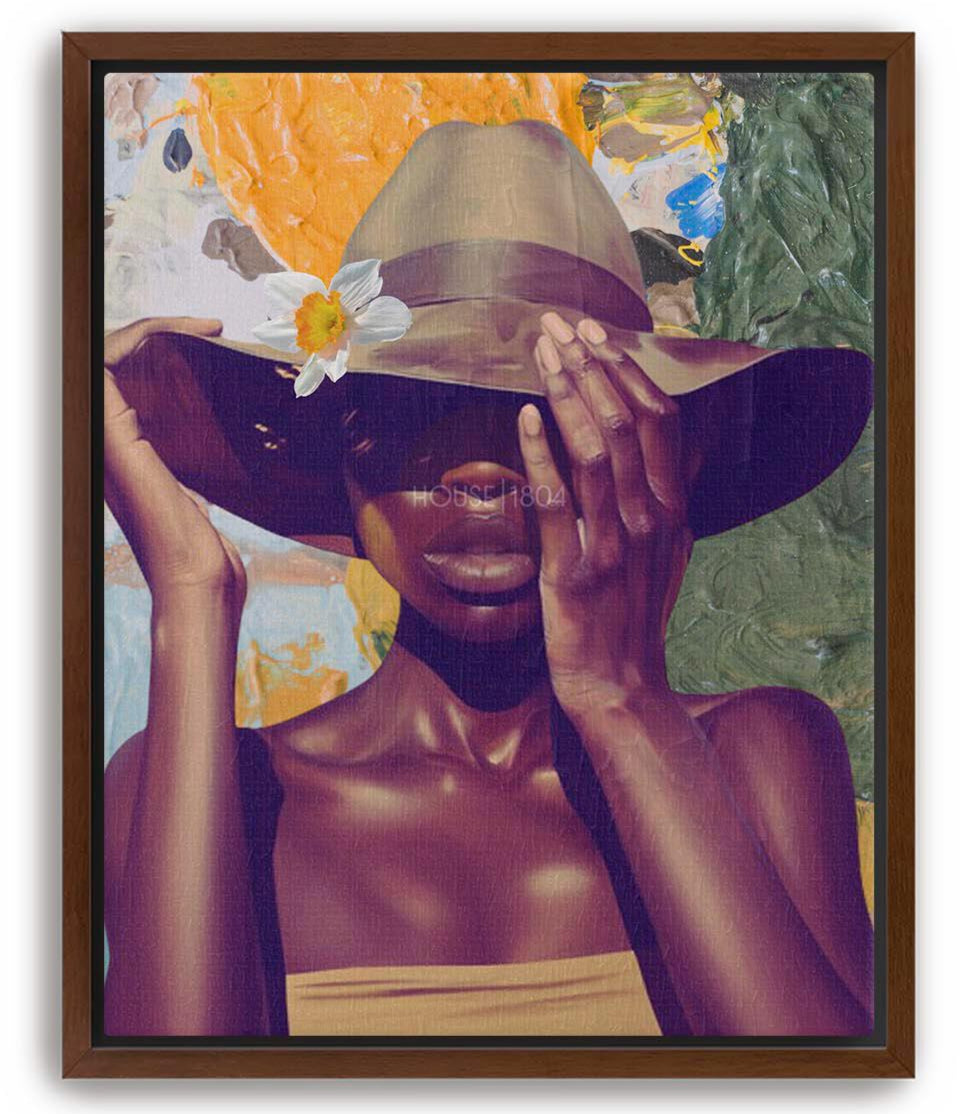 Hat Lady Canvas Print, Black Woman Art Print, Black Woman Canvas, Vintage Hat Lady, Black Woman with Hat Wall Art, Colorful Black Art, Boho