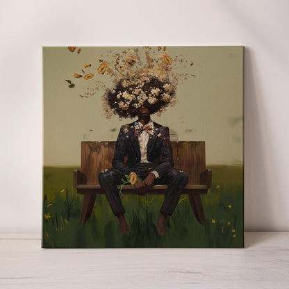 Black Man Afro Art: Square Art Print, Black Man Canvas Wall Art, Abstract Male Portrait Art