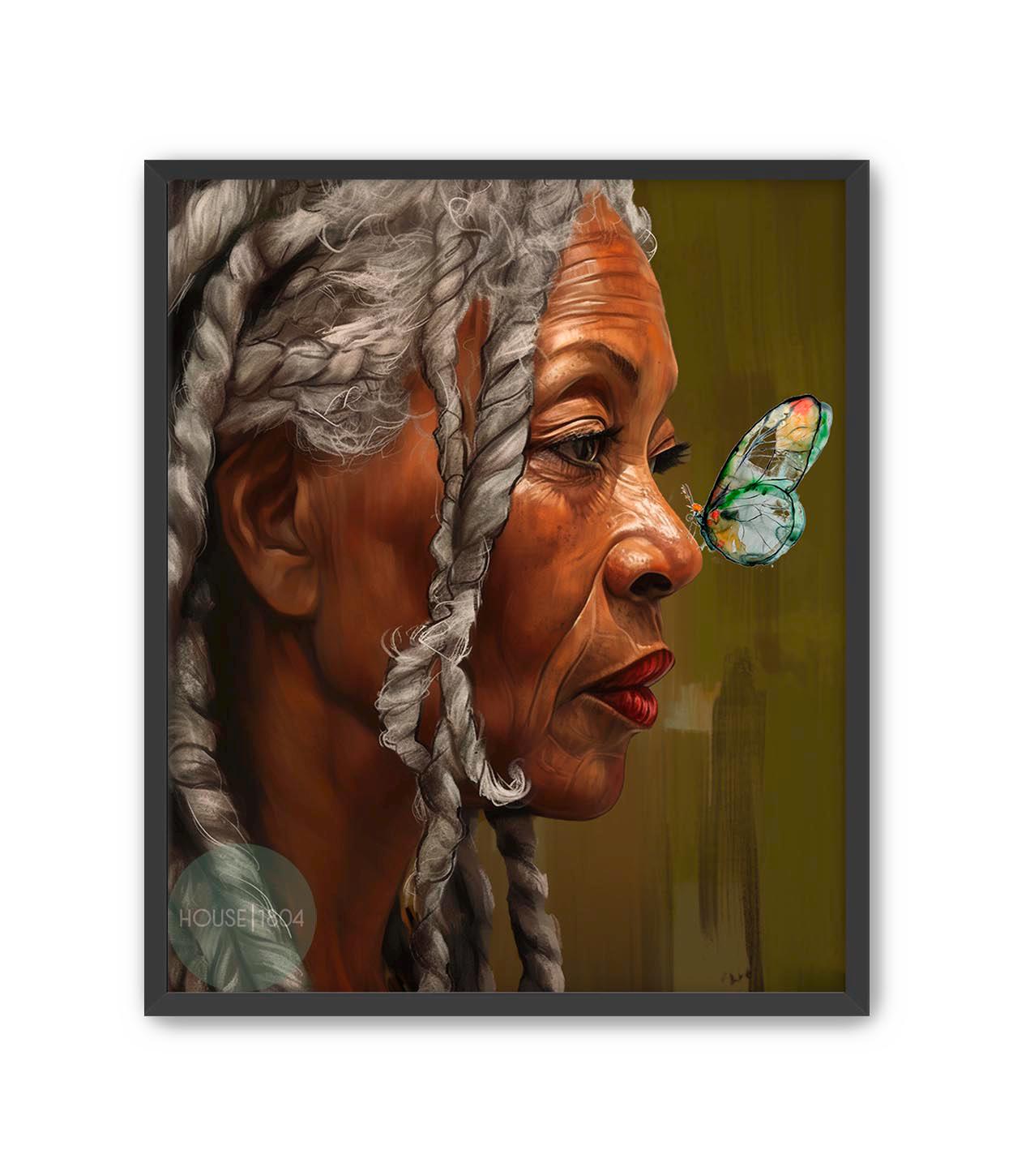 Older Black Woman Art, Gray Hair Lady Art, Elder Art, Black Woman Boho Art, Caribbean Woman Art, Caribbean Art, African Woman Art Prints