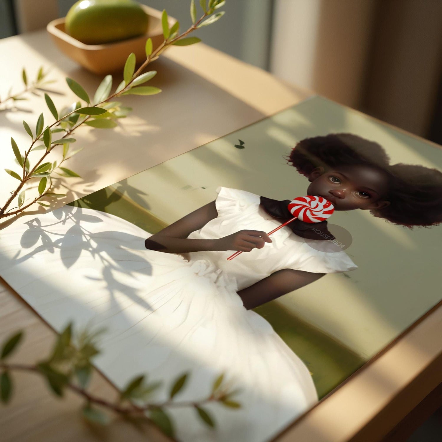 Little Black Girl Wall Art, Lollipop Art, Black Girl Princess Art