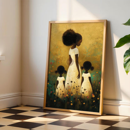 Motherhood Framed Canvas Art, Two daughters