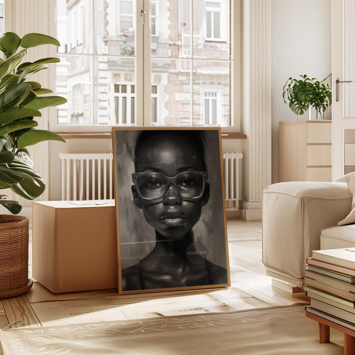 Black Woman Wall Art, Quirky Glasses Canvas Print Black White Art