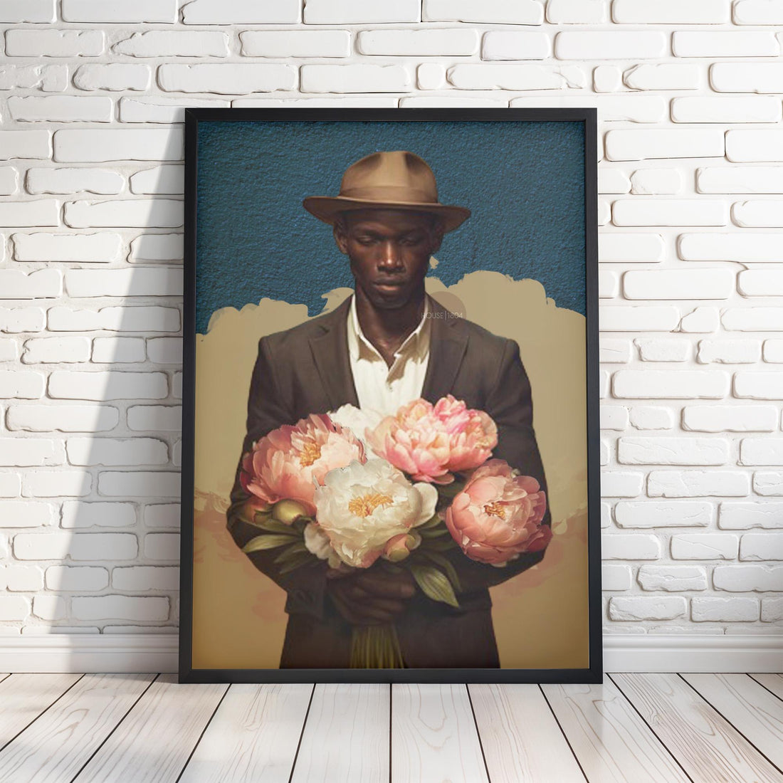 Black Man with Flowers Canvas: Modern Urban Art Male
