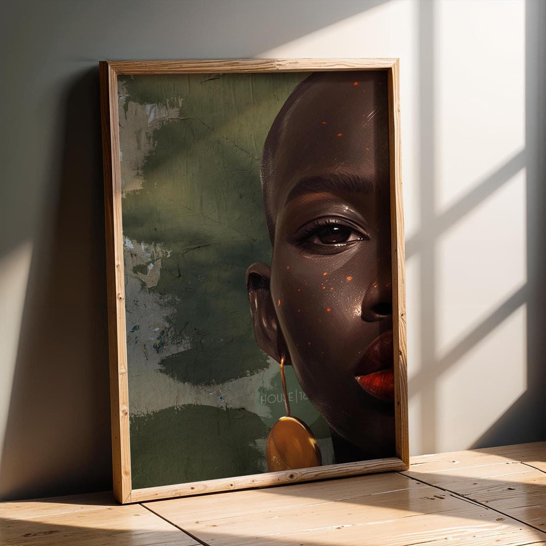 Black Woman Bold Art Print: Green and Gold Tone Afrocentric Wall Decor