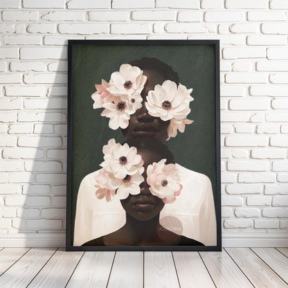 Black Mother and Daughter Canvas Wall Art: Motherhood, African American Family