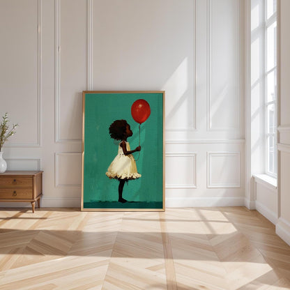 Little Black Girl Art, Joyful Balloon Nursery Canvas Print Framed