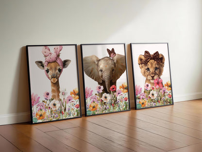 3 Set Wall Art, Girl Nursery Wall Art Set, Black Baby Nursery, Black Girl Nursery Decor, Black Owned Art, Set of 3 Kids Room, Safari Nursery