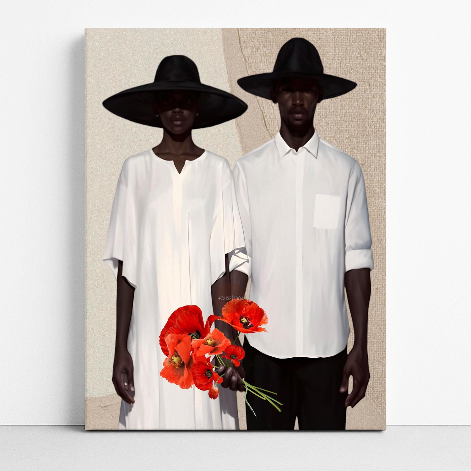 Afrocentric Couple Art Print: Black Love, Modern Poppies