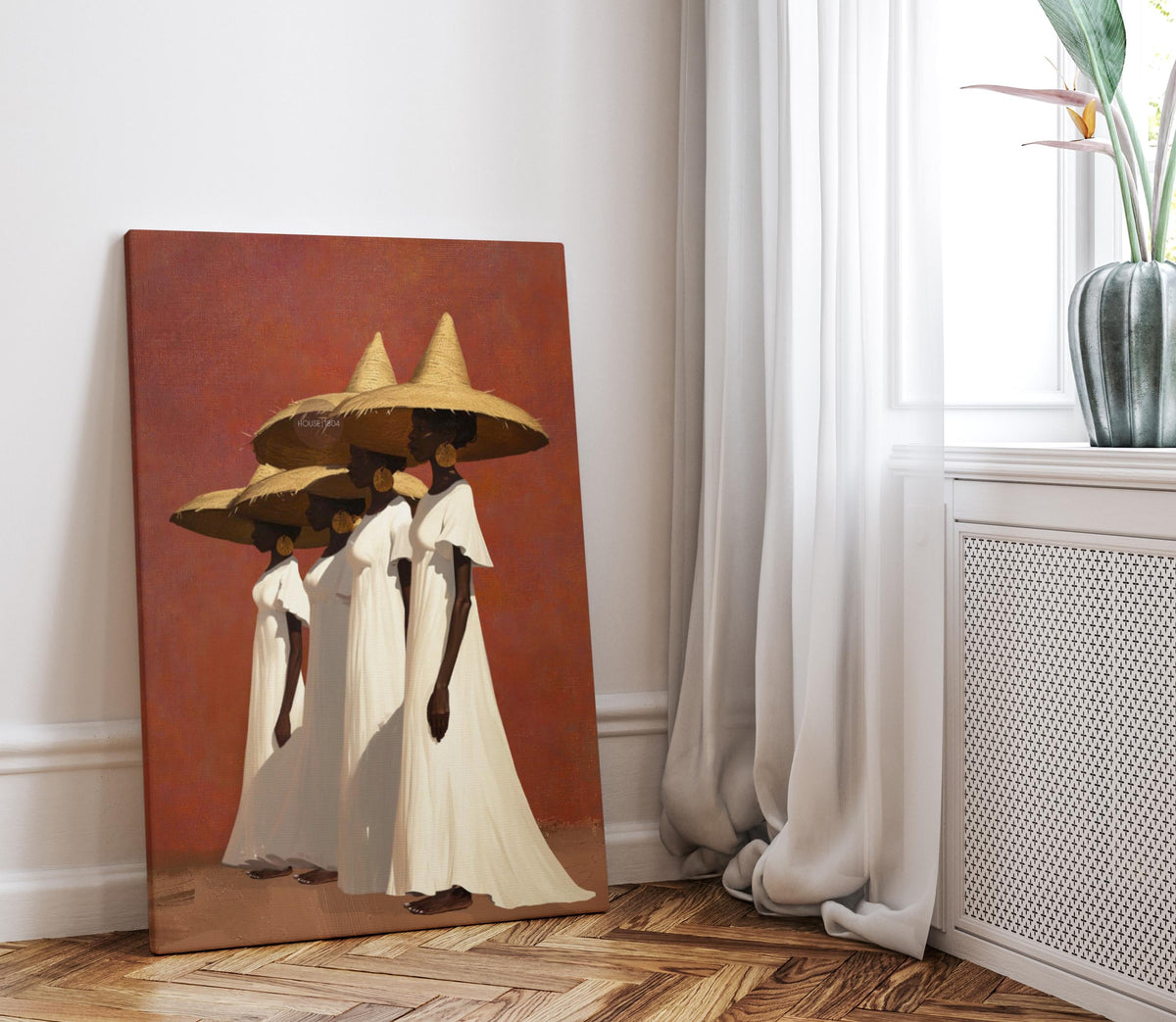 Afrocentric Women Canvas Art, Boho Sister Girl Friends Minimalist Canvas Print
